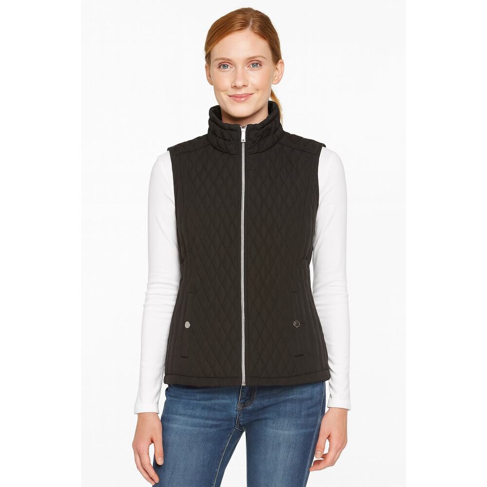Black Rivet Women’s Quilted Vest Navy Blue Size L Zip Pockets Classic Fall Layer